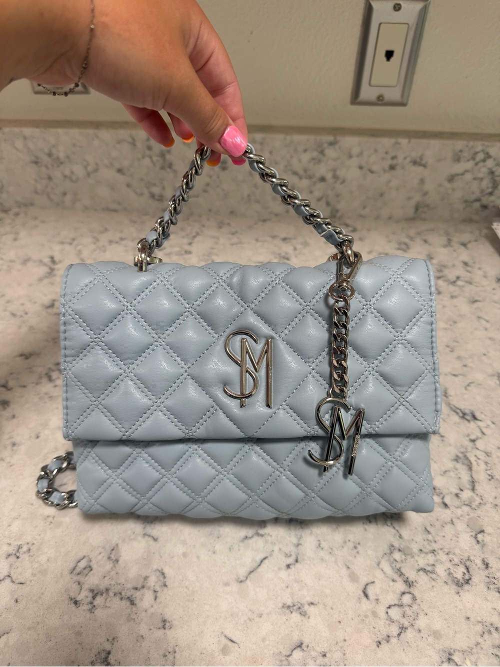 Steve Madden Quilted Shoulder Bag in Light Blue